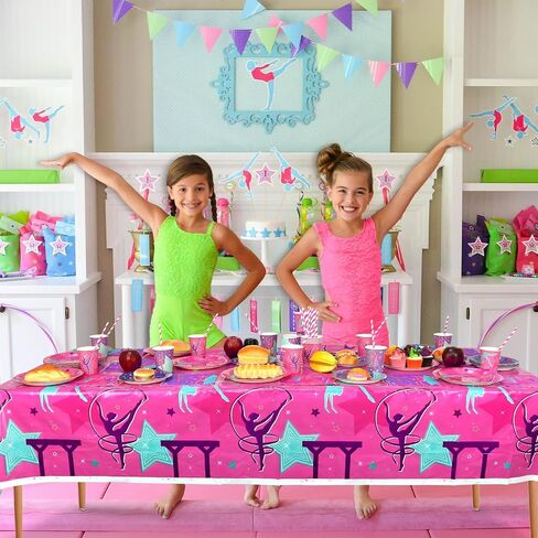 Gymnastics Birthday Party Decorations - Gymnastics Theme Party Supplies for Your Little Dance Gymnasts with Gymnastics Pattern Banner, Tablecloth, Plates, Napkins, Tableware, Serves 20 in Kuwait
