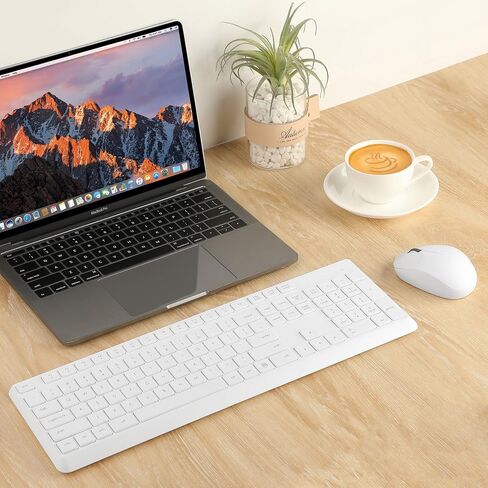 مجموعة لوحة مفاتيح وماوس لاسلكية لنظام التشغيل Windows، مجموعة لوحة مفاتيح كمبيوتر لاسلكية خارجية كاملة الحجم 2.4 جيجا بايت لأجهزة الكمبيوتر المحمول وأجهزة الكمبيوتر المكتبية Chrome Mac، لوحة أرقام 1600 نقطة لكل بوصة مستقبل USB ماوس صامت (أسود) in Kuwait