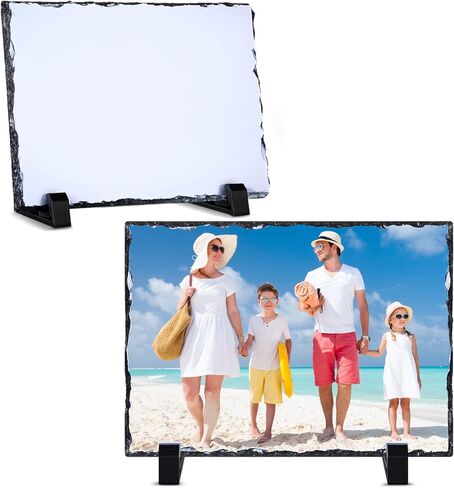 Gersoniel 2 Pieces Sublimation Blank Slate Rock Stone Photo Frame Heat Transfer Rectangular Picture Frame with Display Holder for Heat Press Machine (6 x 11.8 Inch) in Kuwait