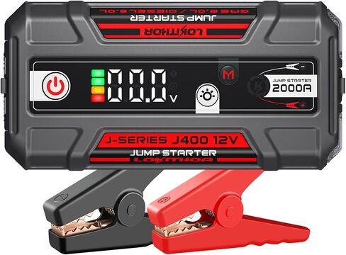 J400 2000A 12V بطارية ليثيوم محمولة، حزمة معززة لبطارية السيارة، شاحن باور بانك USB-C، وكابلات توصيل لما يصل إلى 8.0 لتر من الغاز ومحركات الديزل 6.0 لتر، شاشة رقمية ذكية in Kuwait