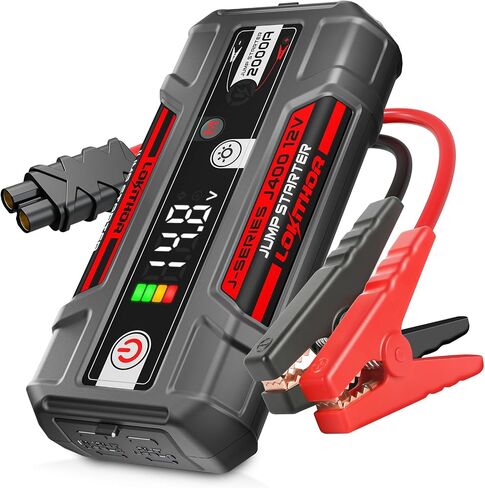 J400 2000A 12V بطارية ليثيوم محمولة، حزمة معززة لبطارية السيارة، شاحن باور بانك USB-C، وكابلات توصيل لما يصل إلى 8.0 لتر من الغاز ومحركات الديزل 6.0 لتر، شاشة رقمية ذكية in Kuwait