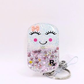 Glitter Badge Reel - Happy Cloud Retractable ID - إكسسوارات ممرضة لطيفة للعمل - مثالية للمعلمين والممرضات والطلاب - مقطع تماسيح متين مع المفاتيح