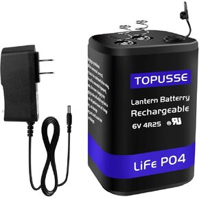 TOPUSSE Rechargeable 6 Volt 4.5AH LiFePO4 Lantern Battery with Charger 1500+ Cycles, 6V Batteries Battery with BMS (Spring Terminals) 2 Pack