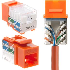Cat5e Ethernet RJ-45 Keystone Jack Cat5 Punch-Down Network 45 Degree Orange Pack of 50