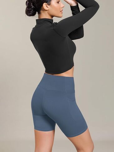 ODODOS Cloud Feeling Cross Waist Yoga Shorts with Pockets for Women, 6" Crossover High Waist Lounge Biker Shorts in Kuwait