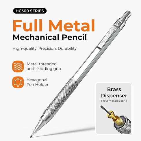 Four Candies Metal Mechanical Pencil Set, 3PCS Art Drafting Pencils 0.5, 0.7, 0.9MM & 2PCS 2MM Mechanical Drawing Pencils with 420PCS Leads (4B 2B HB 2H Color) for Writing Sketching Drawing (Black) in Kuwait