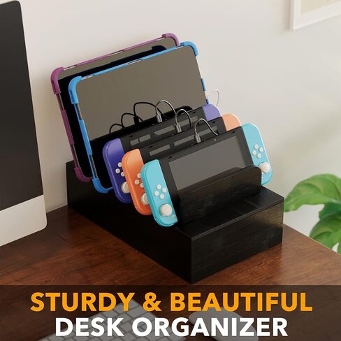 SpaceAid Bamboo Charging Station for Multiple Devices, Cell Phone Docking Stations for Multi Laptop, Tablets and iPads, Nightstand Bedside Desk Device Charger Organizer (Natural) in Kuwait