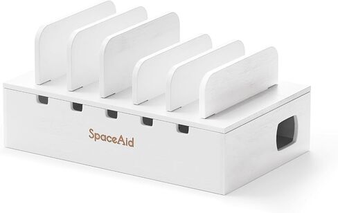 SpaceAid Bamboo Charging Station for Multiple Devices, Cell Phone Docking Stations for Multi Laptop, Tablets and iPads, Nightstand Bedside Desk Device Charger Organizer (Natural) in Kuwait