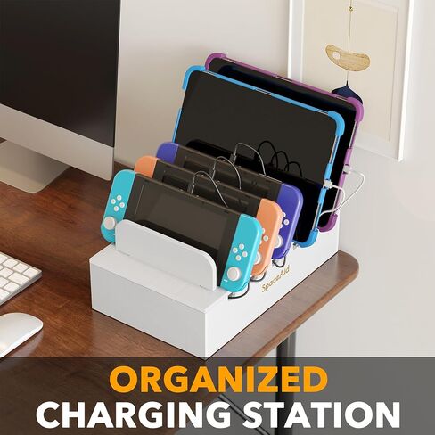 SpaceAid Bamboo Charging Station for Multiple Devices, Cell Phone Docking Stations for Multi Laptop, Tablets and iPads, Nightstand Bedside Desk Device Charger Organizer (Natural) in Kuwait