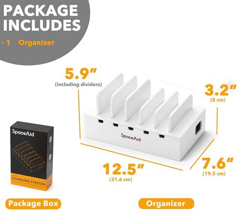 SpaceAid Bamboo Charging Station for Multiple Devices, Cell Phone Docking Stations for Multi Laptop, Tablets and iPads, Nightstand Bedside Desk Device Charger Organizer (Natural) in Kuwait