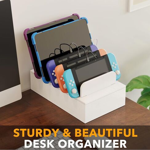 SpaceAid Bamboo Charging Station for Multiple Devices, Cell Phone Docking Stations for Multi Laptop, Tablets and iPads, Nightstand Bedside Desk Device Charger Organizer (Natural) in Kuwait