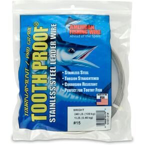 AFW Tooth Proof Stainless Steel Single Strand Hard Leader Wire - Bright and Camo for Shark, Barracuda, King Mackerel, Wahoo, Snook Bite Protection for Toothy Critters, Rigging Baits and Lures