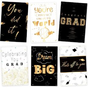 36 Pack Graduation Cards Bulk 2025 with Envelopes & Stickers - Gold Foil 300GMS Thick and Blank Graduation Greeting Cards Gifts for College High School Graduation Party Supplies, 6 Cover Designs