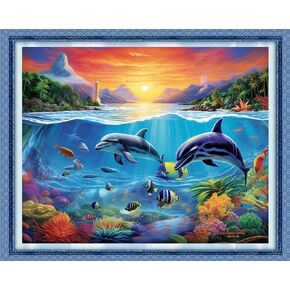 DMCVIVR Stamped Cross Stitch Kits for Adults Beginners Embroidery Kits 11CT Needlepoint Kits Cross Stitch Patterns Embroidery Patterns-Dragon Moon 18x18 inch