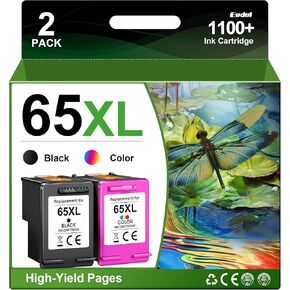 65XL Ink Cartridges Black Color Combo Pack Replacement for HP Ink 65 65XL Work for HP Deskjet 3755 3772 3700 3722 3752 2600 2622 Envy 5055 5000 5070 5052 5012 5014 Printer (1 Black,1 Tri-Color)