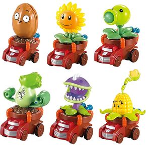 JHESAO 6PCS Plants and Zombies Rally Car Toys Action Figures PVZ Toys Set 1 2 Series Peashooter Car Great Gifts for Kids and Fans, Birthday and Christmas Party New