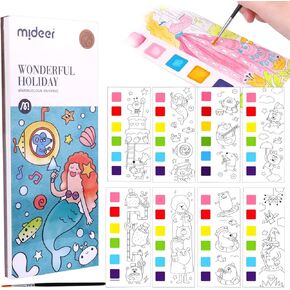 Pocket Watercolor Painting Book, 2 Sets Watercolor Paint Bookmark, Travel Pocket Watercolor Kit Beginner Friendly, Improve Your Child's Creativity and Concentration for Kids(Age 3+)