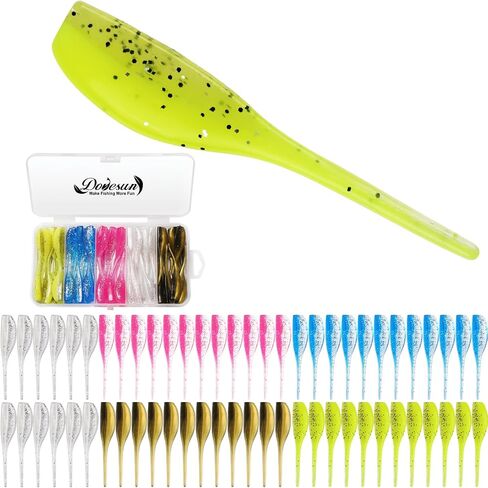 Dovesun Crappie Lures Kit, Fishing Soft Plastic Lures Crappie Walleye Trout Bass Fishing Baits Fishing Grubs -Worms- Minnow-Paddle Tail Swimbaits 60 | 75 | 100Pcs with Tackle Box in Saudi Arabia