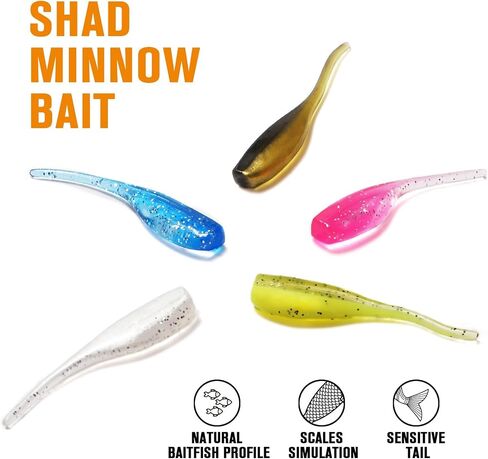 Dovesun Crappie Lures Kit, Fishing Soft Plastic Lures Crappie Walleye Trout Bass Fishing Baits Fishing Grubs -Worms- Minnow-Paddle Tail Swimbaits 60 | 75 | 100Pcs with Tackle Box in Saudi Arabia