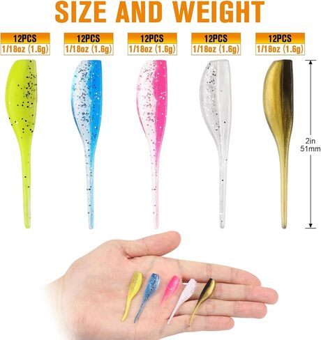 Dovesun Crappie Lures Kit, Fishing Soft Plastic Lures Crappie Walleye Trout Bass Fishing Baits Fishing Grubs -Worms- Minnow-Paddle Tail Swimbaits 60 | 75 | 100Pcs with Tackle Box in Saudi Arabia
