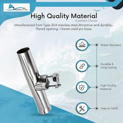 MARINE CITY 304 Grade Stainless Steel Heavy Duty Strong Clamp-on Adjustable Fishing Rod Holder 1-1/4 to 1 Inch Diameter for Marines – Boats – Ships – Yachts (Pack of 1) (Large) in Kuwait