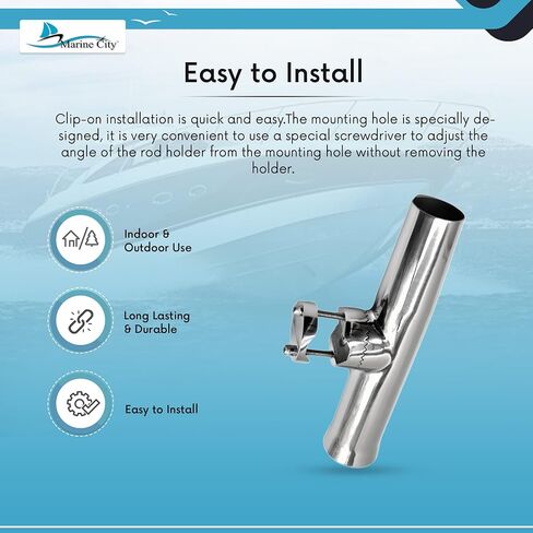MARINE CITY 304 Grade Stainless Steel Heavy Duty Strong Clamp-on Adjustable Fishing Rod Holder 1-1/4 to 1 Inch Diameter for Marines – Boats – Ships – Yachts (Pack of 1) (Large) in Kuwait