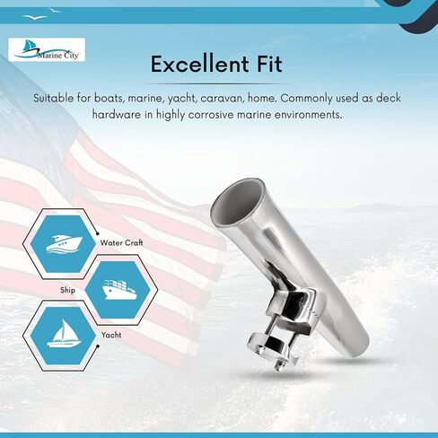 MARINE CITY 304 Grade Stainless Steel Heavy Duty Strong Clamp-on Adjustable Fishing Rod Holder 1-1/4 to 1 Inch Diameter for Marines – Boats – Ships – Yachts (Pack of 1) (Large) in Kuwait