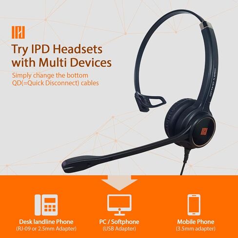IPD IPH-255 Phone Headset with Noise cancelling Microhone for Office and Call Center- Comapatible with Polycom VVX,Aastra,Avaya Digital, Nortel, Samsung,Mitel landline phones in Kuwait