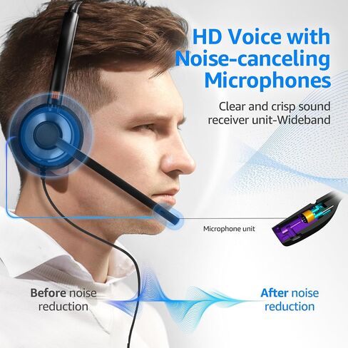 IPD IPH-255 Phone Headset with Noise cancelling Microhone for Office and Call Center- Comapatible with Polycom VVX,Aastra,Avaya Digital, Nortel, Samsung,Mitel landline phones in Kuwait