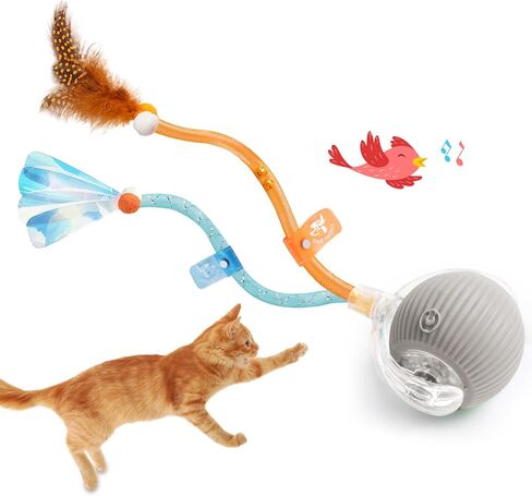 2025 New Generation Interactive Cat Ball Toy with Elastic Mesh Tail - Automatic Motion-Activated Chirping Kitten Toy for Indoor Cats, Relieves Boredom & Encourages Play in Kuwait