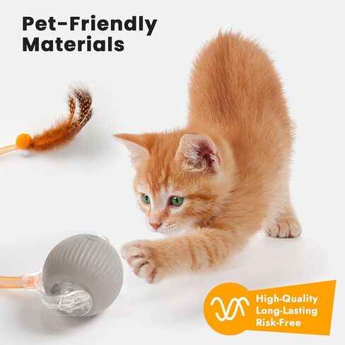 2025 New Generation Interactive Cat Ball Toy with Elastic Mesh Tail - Automatic Motion-Activated Chirping Kitten Toy for Indoor Cats, Relieves Boredom & Encourages Play in Kuwait