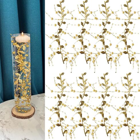 12pcs Pearl String for Floating Candles Centerpiece, Green Faux Pearl Beads Vase Filler for Home Wedding Table Christmas Decor Centerpiece (Green) in Kuwait