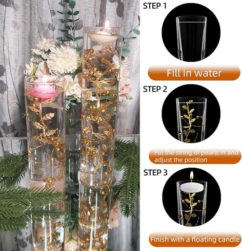 12pcs Pearl String for Floating Candles Centerpiece, Green Faux Pearl Beads Vase Filler for Home Wedding Table Christmas Decor Centerpiece (Green) in Kuwait