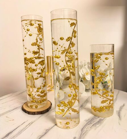 12pcs Pearl String for Floating Candles Centerpiece, Green Faux Pearl Beads Vase Filler for Home Wedding Table Christmas Decor Centerpiece (Green) in Kuwait