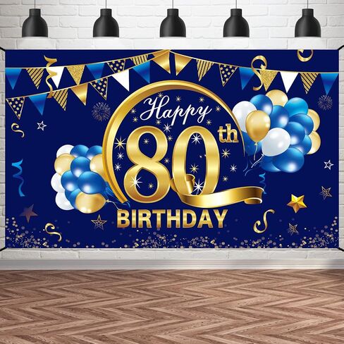 زينة عيد ميلاد سعيد 60 باللون الأزرق للرجال، لوازم حفلات خلفية عيد ميلاد 60 من الذهب الأزرق، علامة خلفية لصور عيد الميلاد الستين in Kuwait