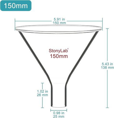 stonylab Glass Powder Funnel, Heavy Wall Borosilicate Glass Short Stem Funnel with 50 mm Top Diameter and 22 mm Stem Length in Saudi Arabia