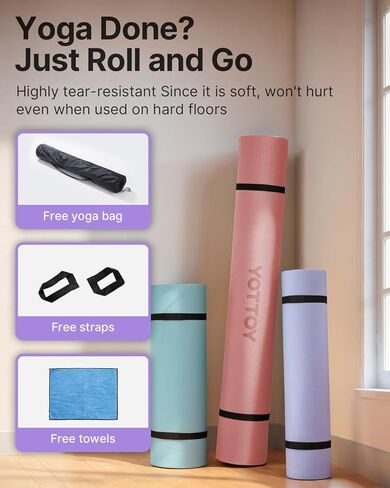 YOTTOY Large Yoga Mat (75 * 52 * 1/2inch),Extra Wide TPE Exercise Mat,Non-Slip Workout Mat for Pilates, Fitness, Barefoot, Home Gym Studio with Strap and Towel in Kuwait