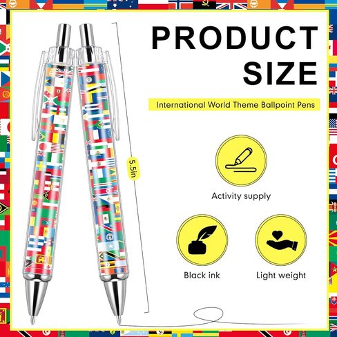 Janlaugh 50 Pcs International Flag Pens World Ballpoint Retractable Country Flags Pens Bulk Multicultural Party Favors Decoration Gift for Sports Events Home Office Supplies in Kuwait