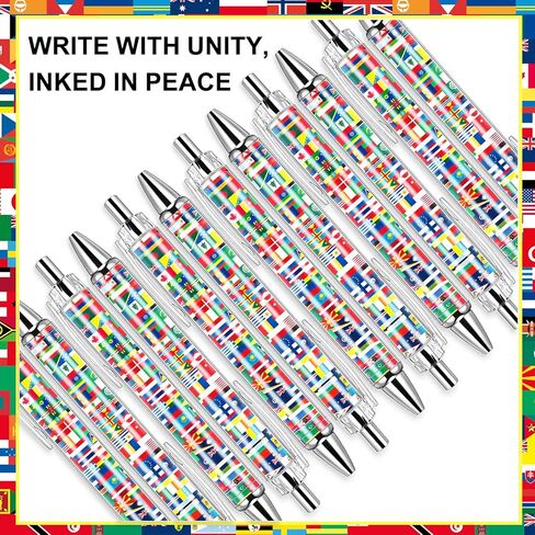 Janlaugh 50 Pcs International Flag Pens World Ballpoint Retractable Country Flags Pens Bulk Multicultural Party Favors Decoration Gift for Sports Events Home Office Supplies in Kuwait