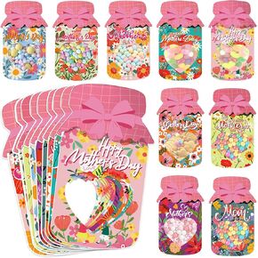 Openfly 36Pcs Happy Easter Candy Holder Card Mason Jars Easter Cards Set Easter Exchange Greeting Card Happy Easter Mason Jar Paper Card Craft Bulk for Classroom Spring Easter Party Favors