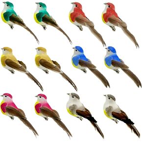 12pcs Artificial Birds Realistic Feather Birds for Wreath Crafts Flower Arrangements Wedding Decor Garden Decoration Christmas Tree Decor Ornaments Bird (12pcs)