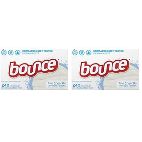 Bounce Free & Gentle Dryer Sheets, 240 Sheets, Unscented Fabric Softener Sheets, Hypoallergenic and Dermatologist Tested