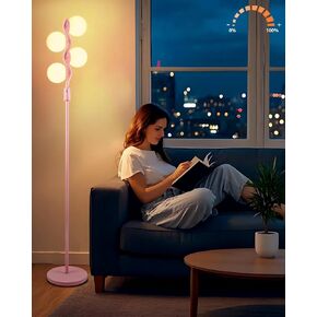 Lightdot 64IN Dimmable Globe Floor Lamp, Pink Standing Lamps with 4pcs 3000K G9 Bulbs Soft Warm White Eye Care, Mid Century Modern Floor Lamp for Living Room