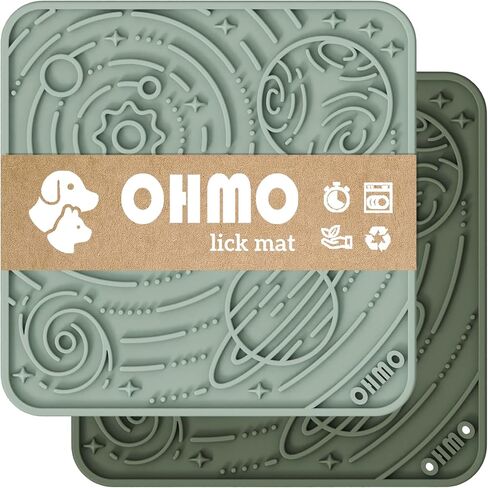 OHMO Lick Mat for Dogs and Cats(Small, Camo&Light Green, 2pcs) Enrichment Accessories Toy Space Star Easy Clean Pet Slow Feeder w/Suction Cups, Licking Pad for Anxiety Relief and Boredom Reduction in Saudi Arabia
