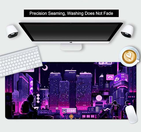 لوحة ماوس كبيرة باللون الأرجواني للرسوم المتحركة اليابانية للمكتب، لوحة مكتب فنية بكسل شارع نيون طوكيو، لوحة ماوس ألعاب كبيرة مقاس XXL، سجادة مكتب Skyline City، 35.4 × 15.7 بوصة، Retro Vaporwave in Kuwait