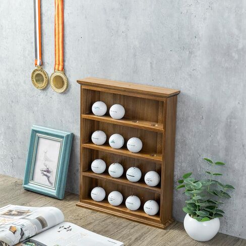 MyGift Wall Mounted Golf Ball Holder Display Case, 4-Tier Vintage Gray Solid Wood Shelf Rack in Saudi Arabia