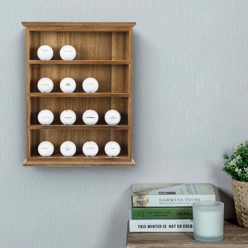 MyGift Wall Mounted Golf Ball Holder Display Case, 4-Tier Vintage Gray Solid Wood Shelf Rack in Saudi Arabia