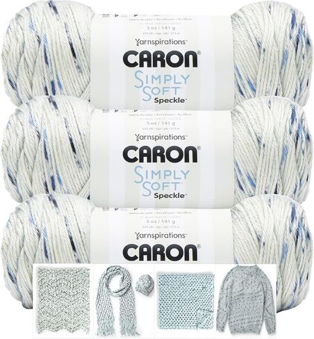 Caron Simple Soft Speckle Yarn - 3 حزمة مع بطاقات أنماط بالألوان (أحمر الشفاه) in Kuwait