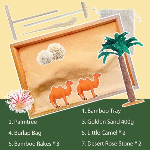 Threeheng Mini Japanese Zen Sand Garden Kit for Desk, Muti-Functional Sand Tray Therapy Kit with Bamboo Tray - Includes Sand Ball Insense Holder Crystals and More for Meditation, Gifts (Bamboo) in Saudi Arabia