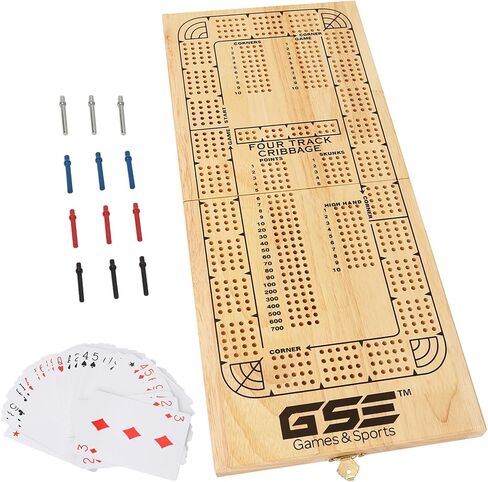 GSE Games & Sports Expert Wooden 3-Track 29 Cribbage Board Game with Plastic Pegs, Classic Three-Person Cribbage Board for Kids Adults Family Games in Kuwait